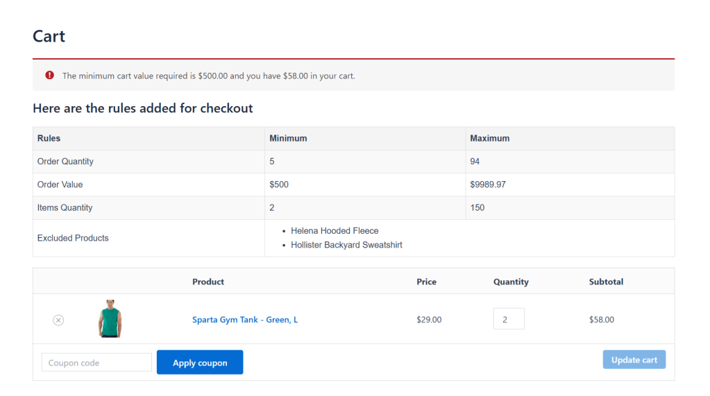 WooCommerce minimum order price - cart page 1