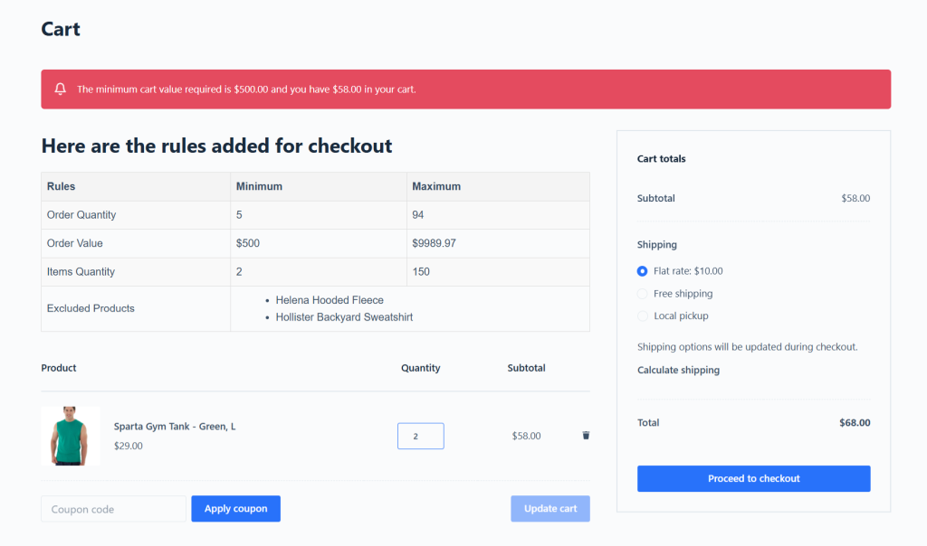 WooCommerce minimum order price - cart page 2