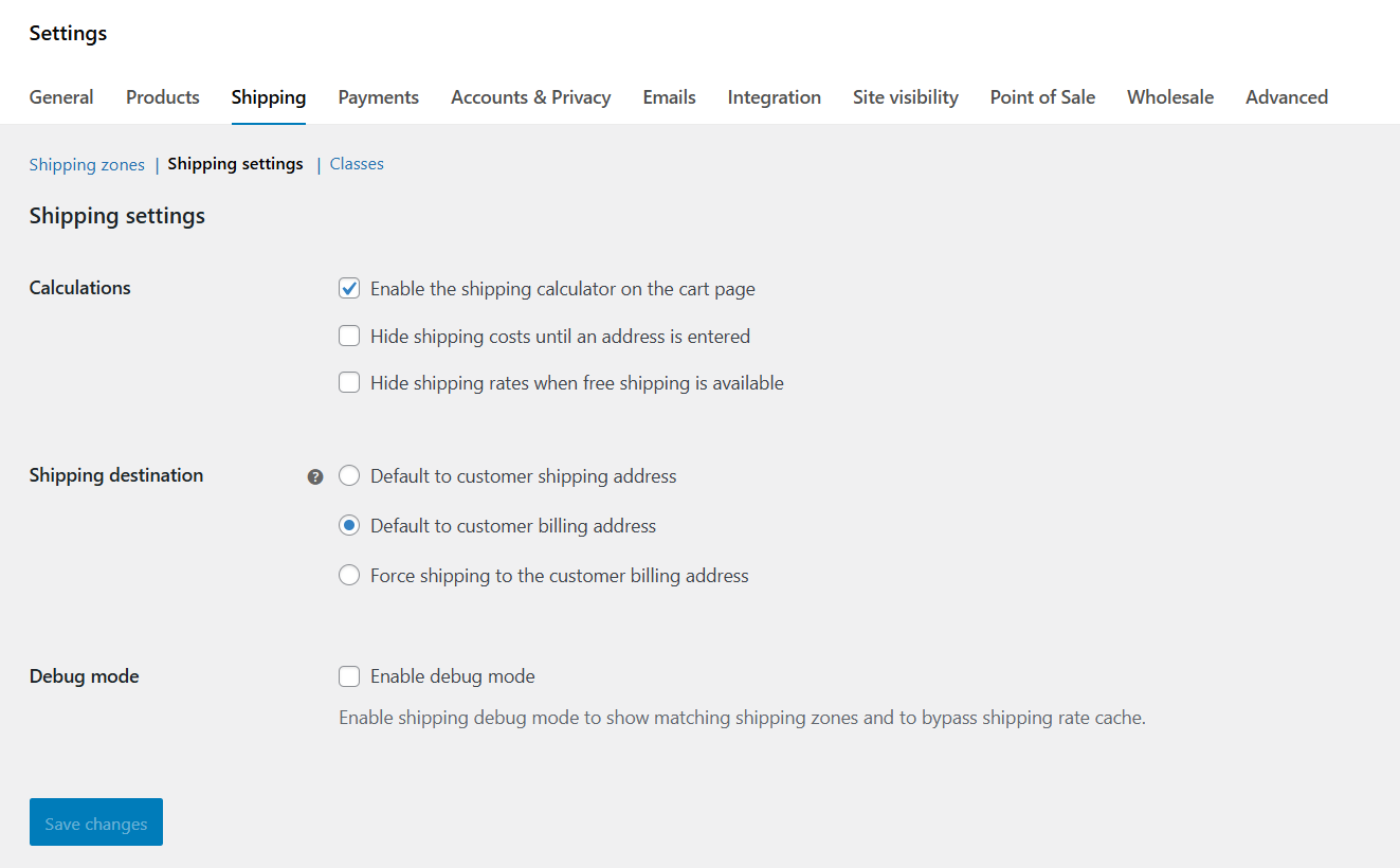 WooCommerce shipping - default settings 4