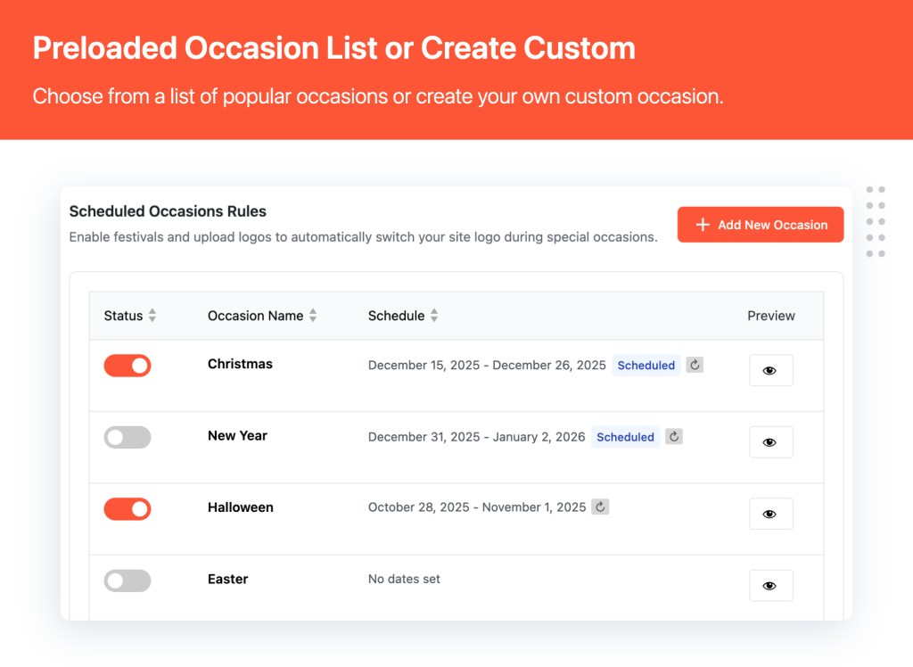 Preload occassion list or create custom Multidots Doodle