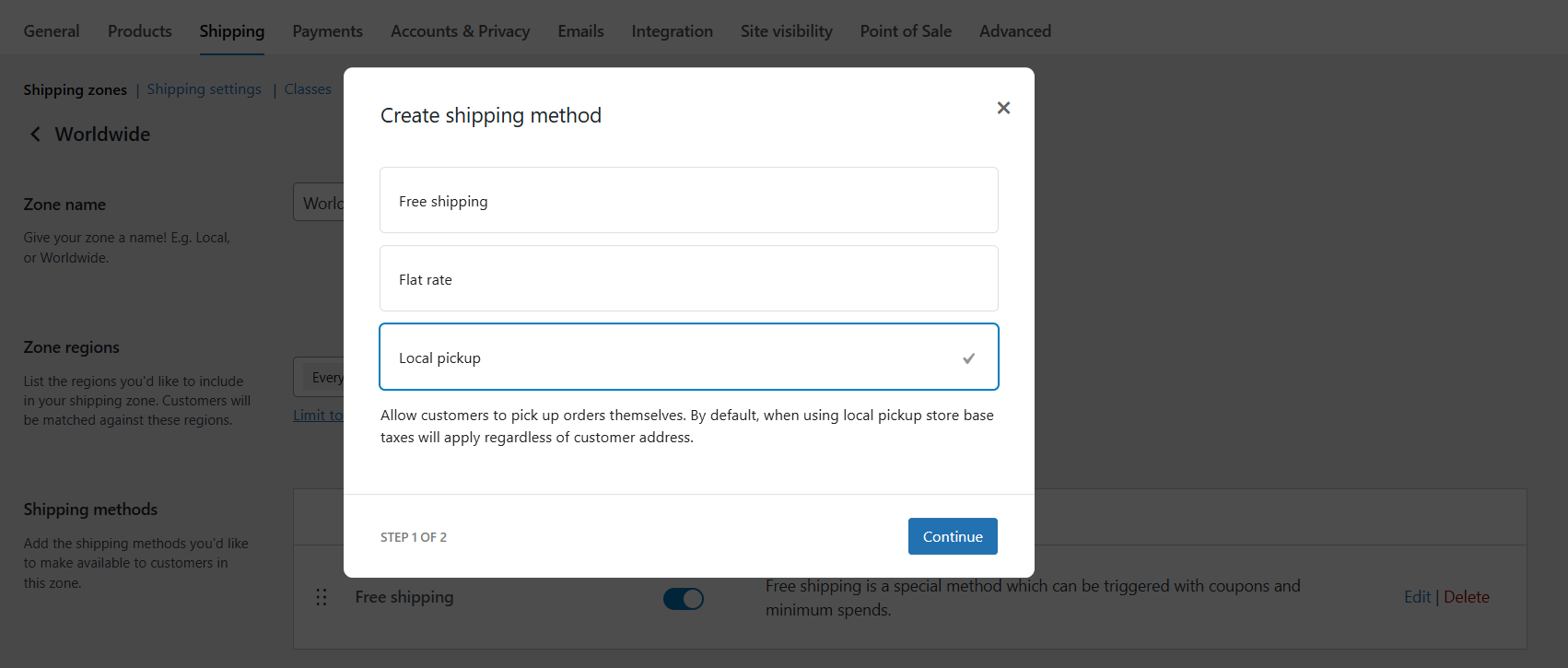 Set up WooCommerce store pickup - default method 2