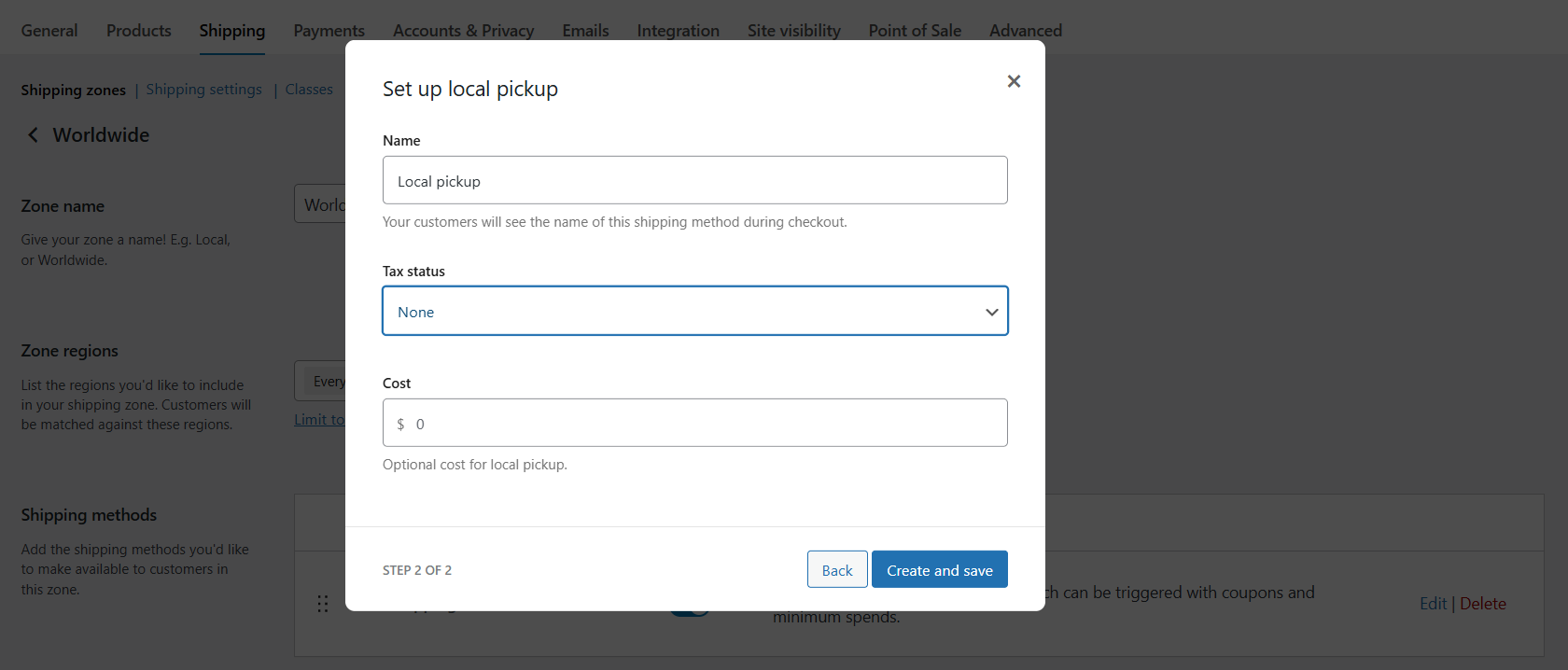 Set up WooCommerce store pickup - default method 3