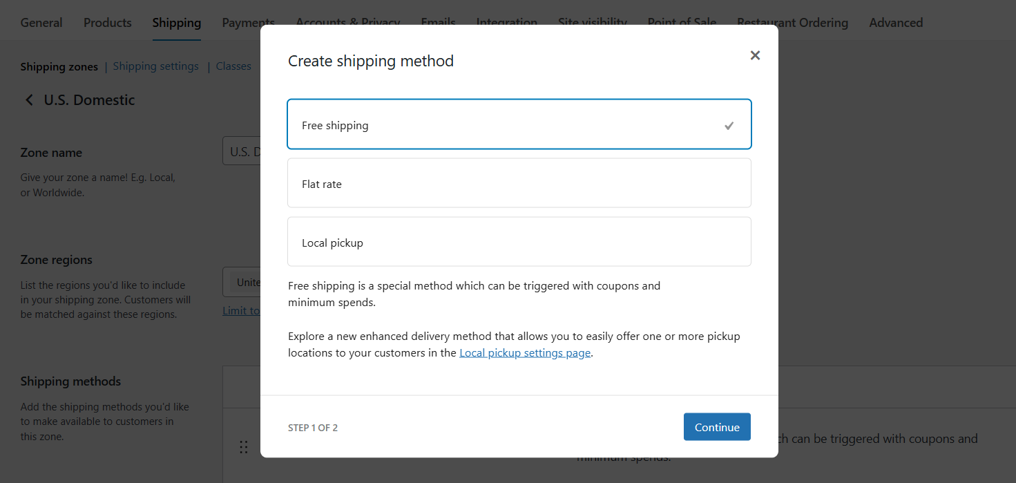 WooCommerce shipping - free shipping 1