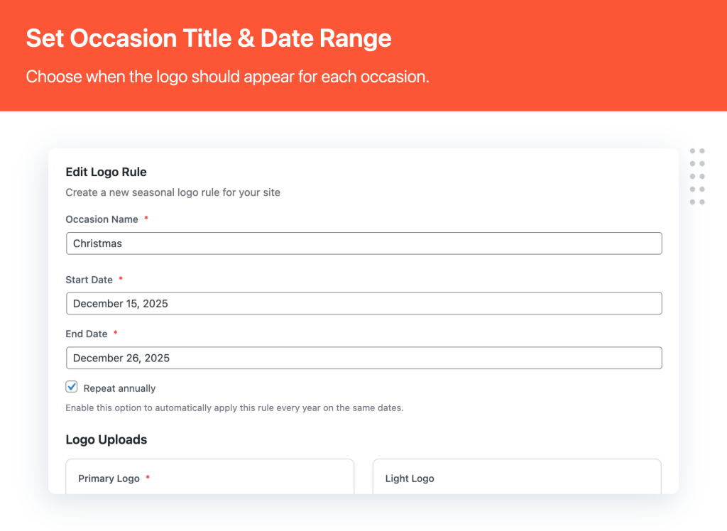 set title and date for occasion Mutidots Doodle