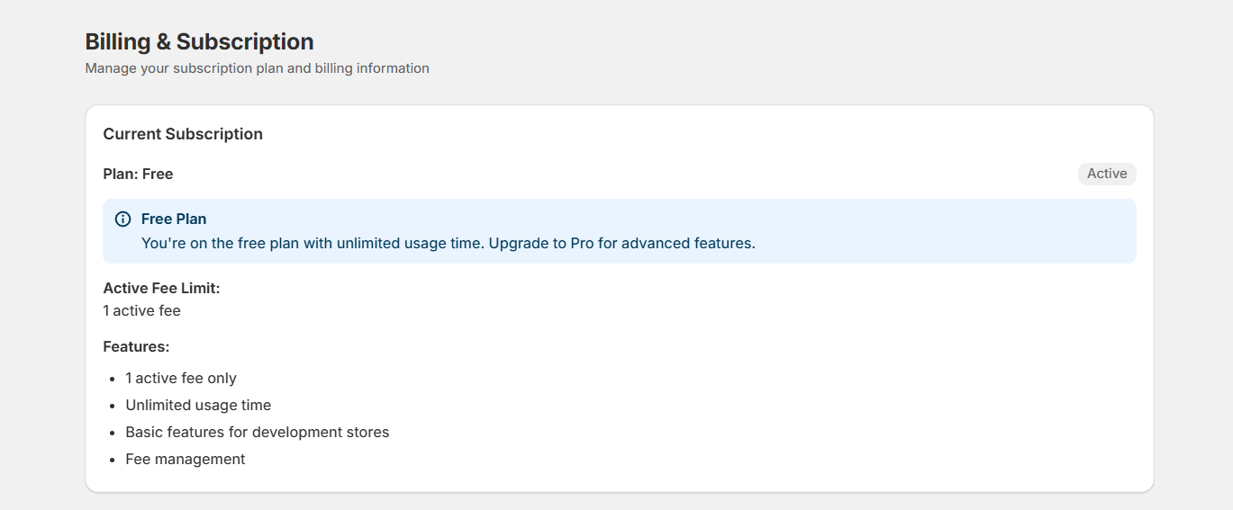 Dotstore Extra Fees Manager Shopify app - choose plan