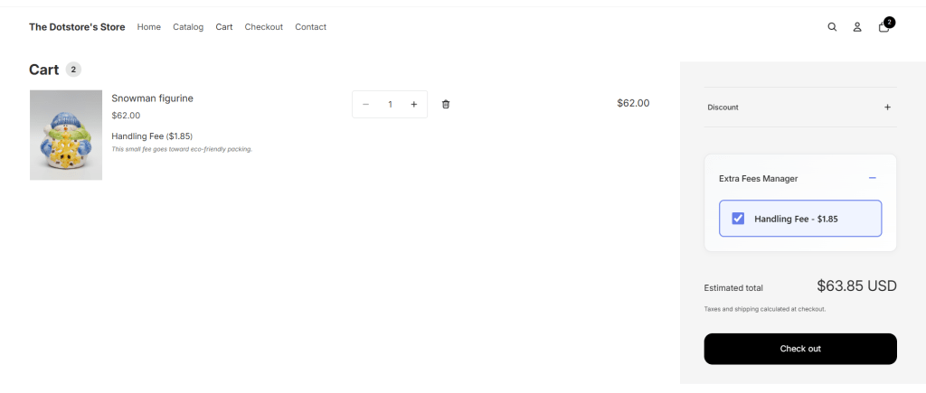 How to add a handling fee in Shopify - front end image 1