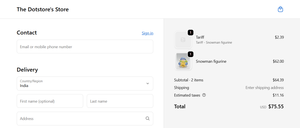 Shopify surcharge - checkout page