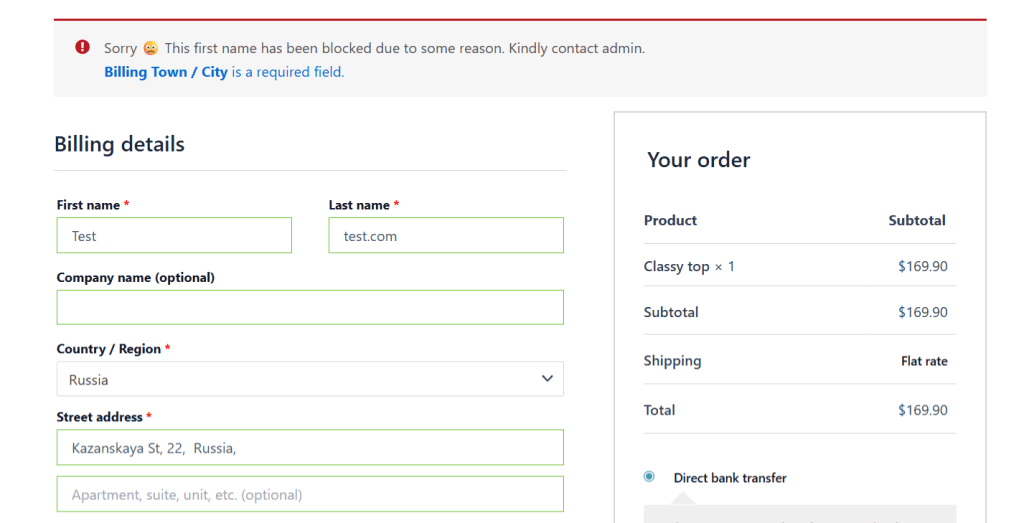 WooCommerce Fraud Prevention Plugin - first name restriction