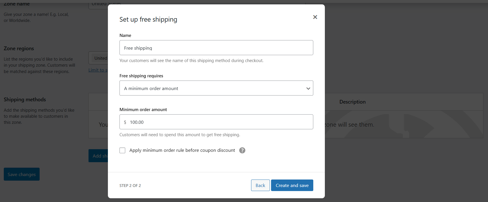 WooCommerce free shipping over amount - 15