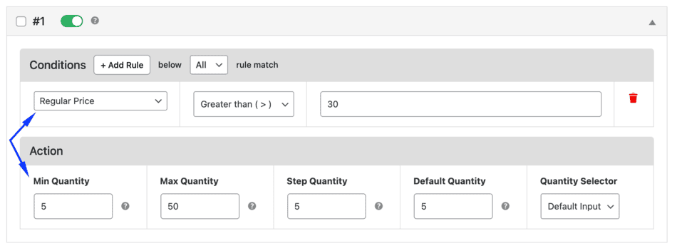 Product price-based rule configuration