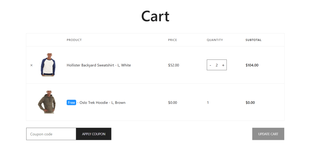 buy X get Y free WooCommerce - cart page B2G2
