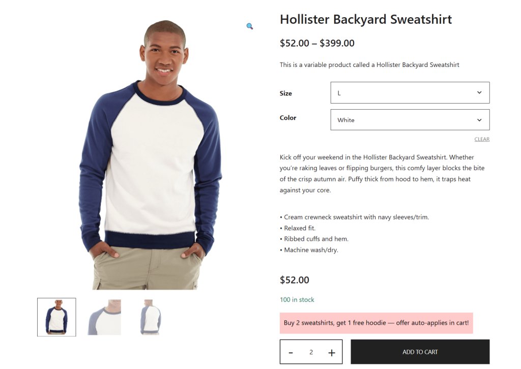 buy X get Y free WooCommerce - product detail page B2G2