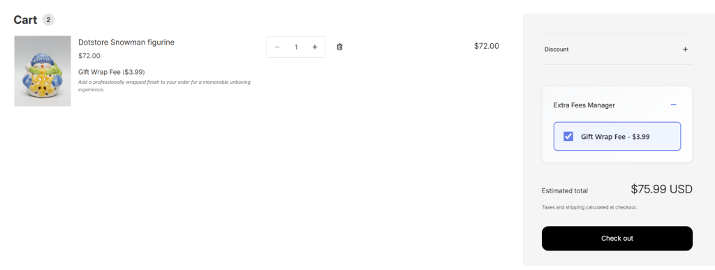 shopify gift wrap option - cart page