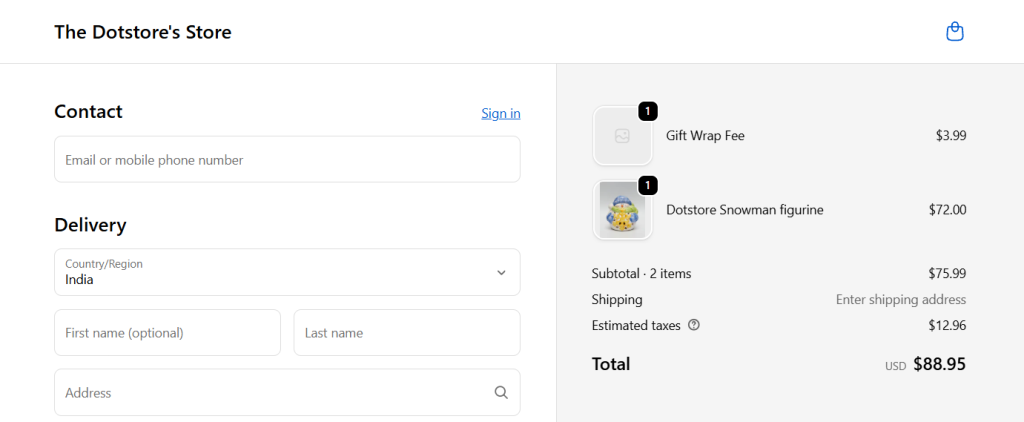 shopify gift wrap option - checkout page