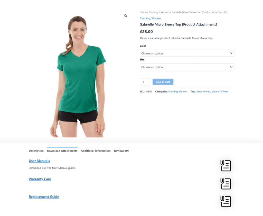 WooCommerce Product Attachments plugin - front end view 1