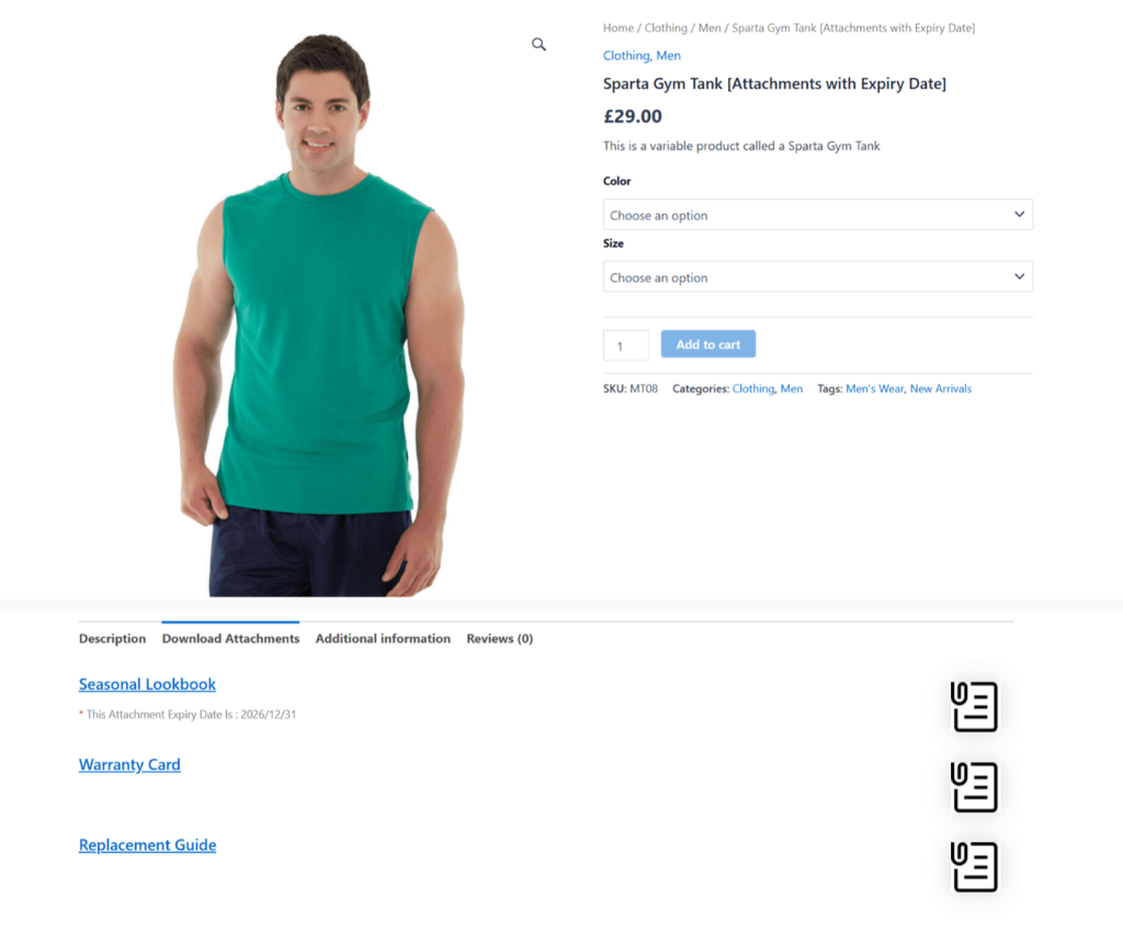 WooCommerce Product Attachments plugin - front end view 2