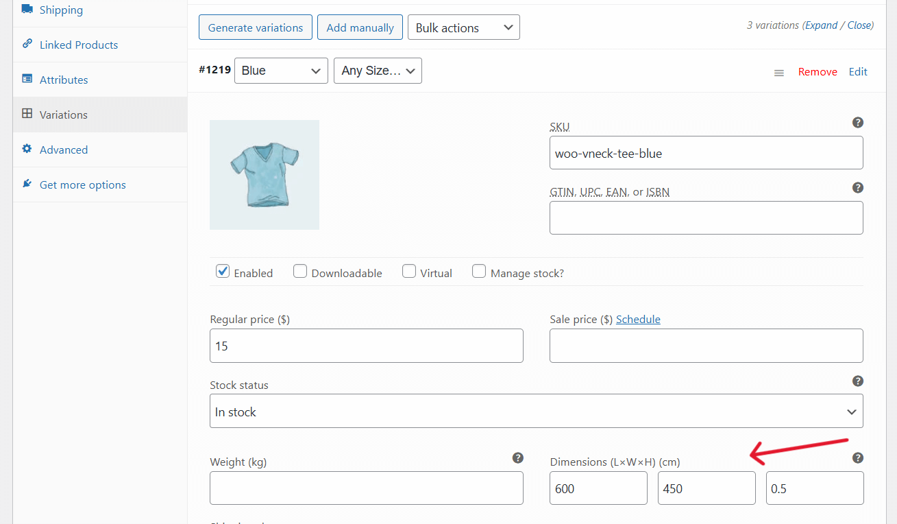 WooCommerce additional information - variations tab