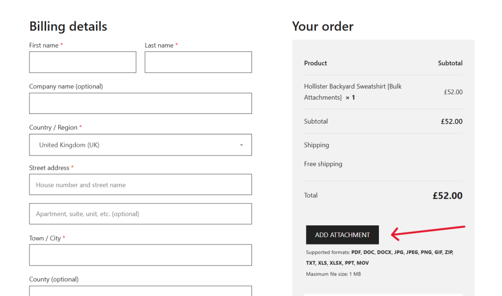 checkout files upload for WooCommerce - The Dotstore WooCommerce Product Attachment plugin front end view 1