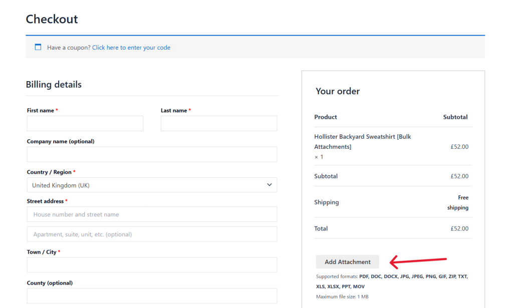 checkout files upload for WooCommerce - The Dotstore WooCommerce Product Attachment plugin front end view 2
