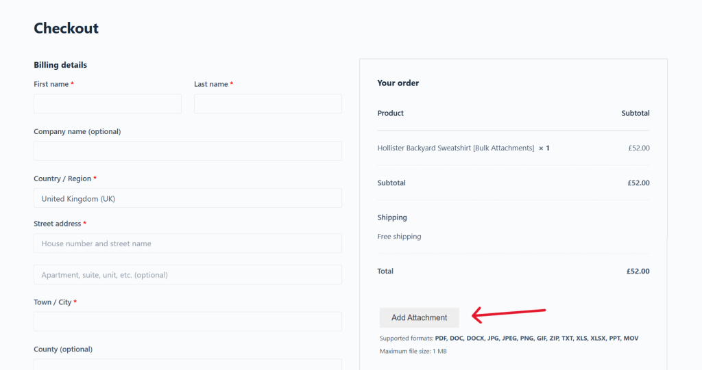 checkout files upload for WooCommerce - The Dotstore WooCommerce Product Attachment plugin front end view 3