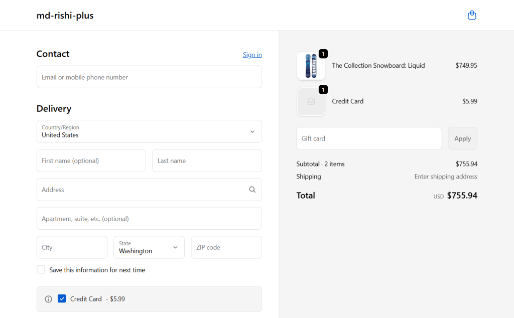 Shopify add credit card surcharge - front end 1