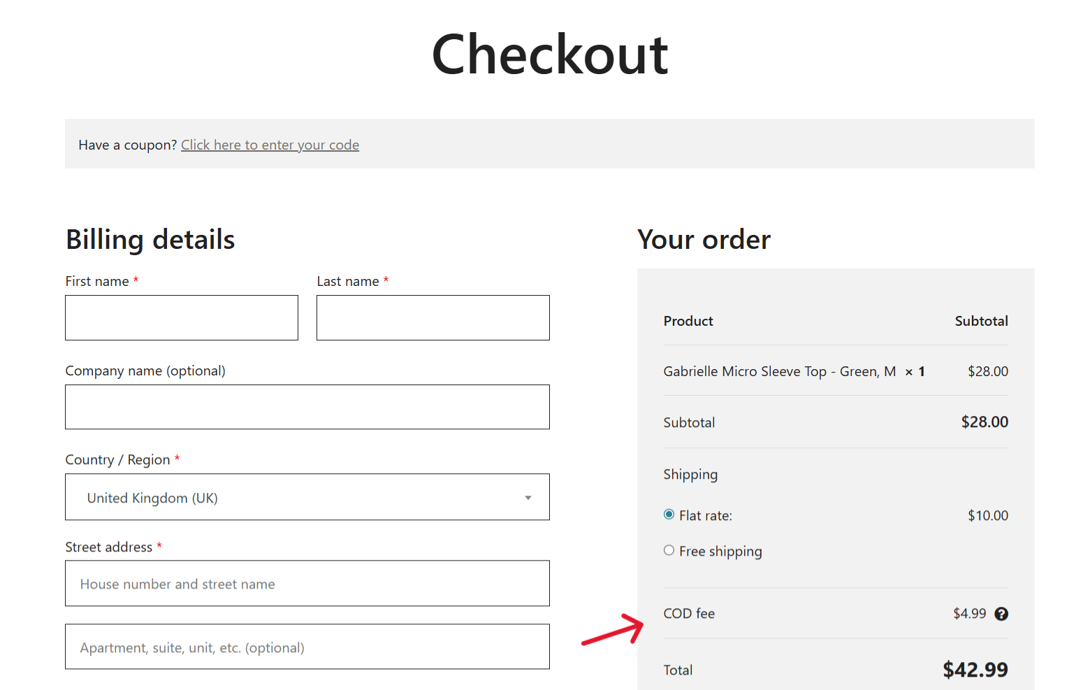 WooCommerce cash on delivery extra fee