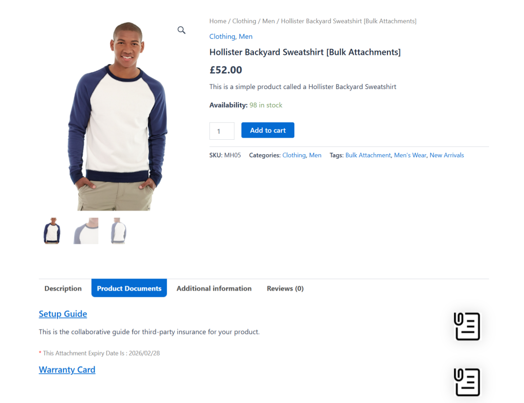 add documents to WooCommerce products