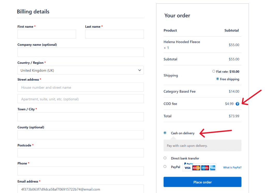 cash on delivery fee WooCommerce