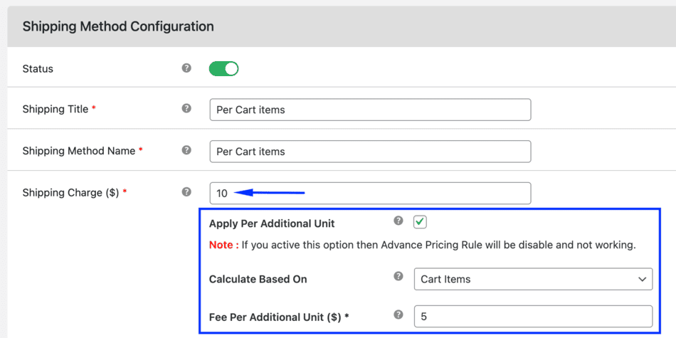 Cart per item shipping WooCommerce settings