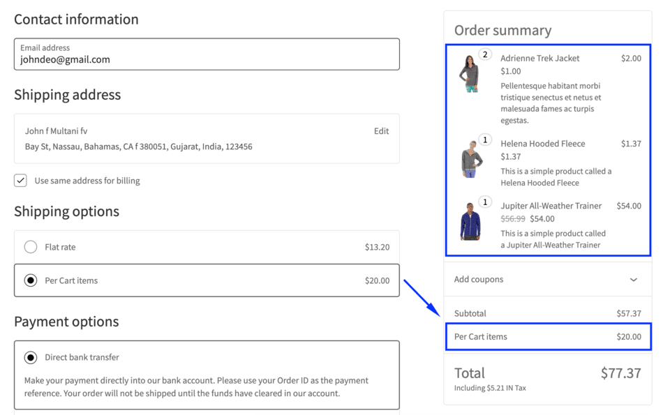 Cart per item based shipping method on cart page