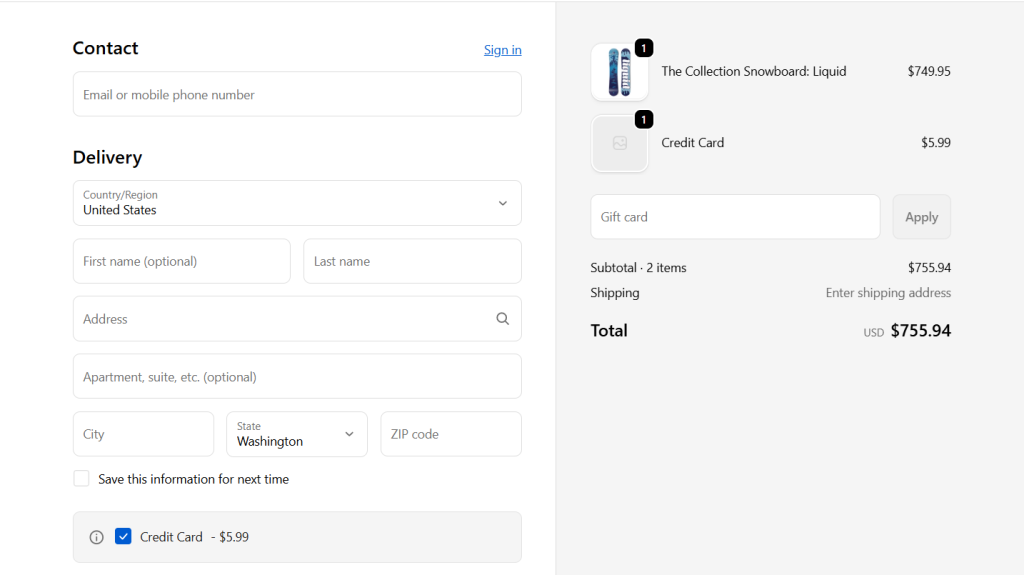 Shopify add credit card surcharge front end 1