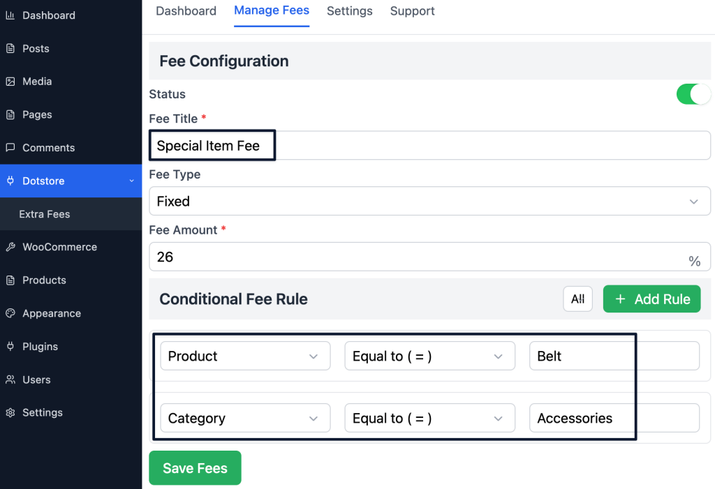 Dotstore extra fee plugin set targeted surcharges for items that need additional care, packaging, or insurance.