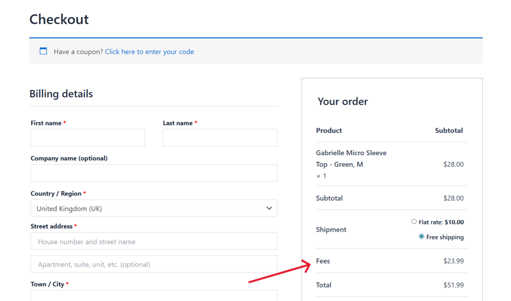 WooCommerce add fee to cart