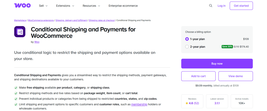 conditional shipping and payments WooCommerce plugin - Conditional Shipping and Payments for WooCommerce by Woo