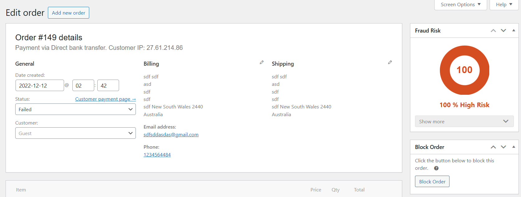 How to identify WooCommerce failed order spam