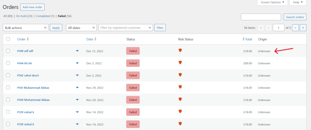How to identify WooCommerce failed order with unknown origin