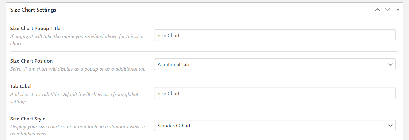 WooCommerce size guide - 2