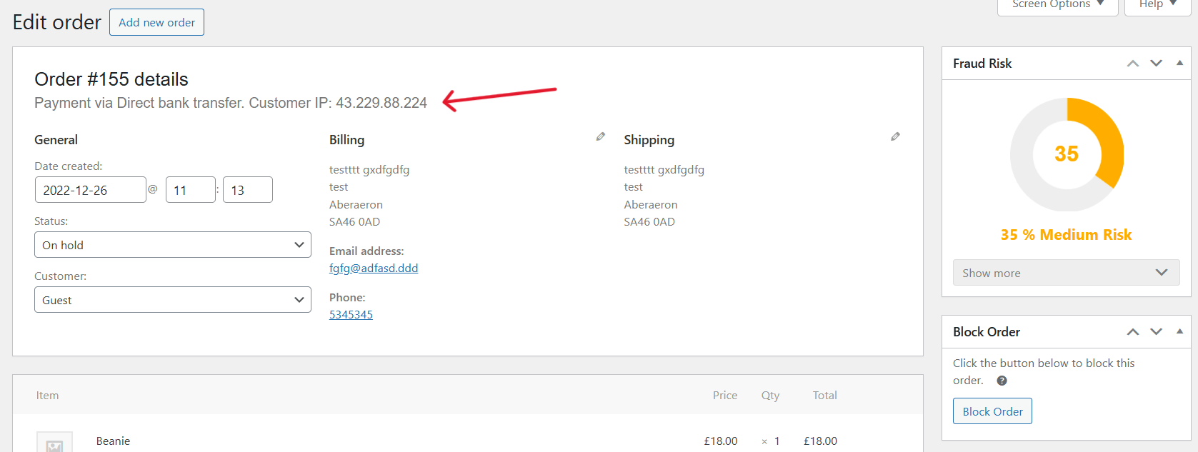 How to locate the IP address to be blocked in WooCommerce