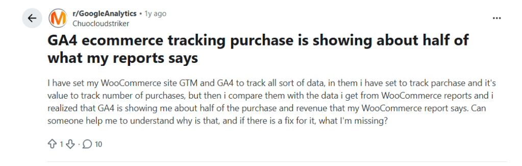 WooCommerce GA4 ecommerce tracking - reddit-GA4-ecommerce-tracking-purchase-is-showing-about-half-of-what-my-reports-says-r-GoogleAnalytics