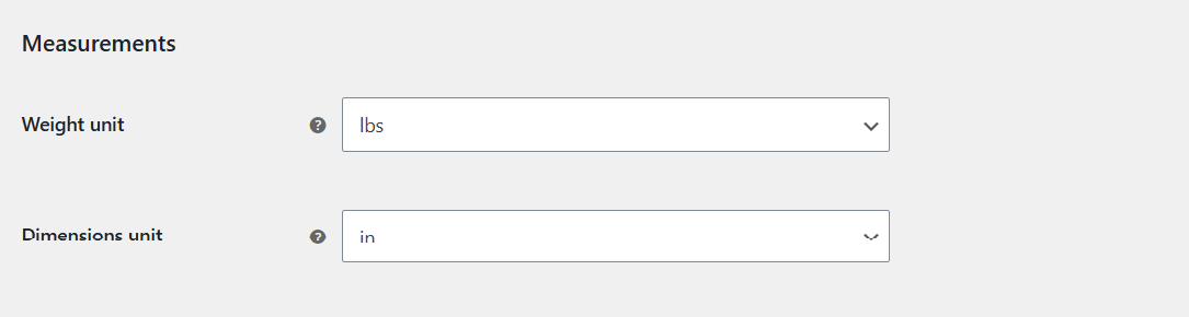 WooCommerce general settings - measurements