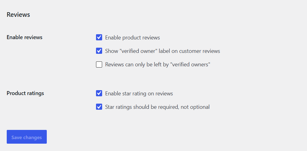WooCommerce general settings - product reviews