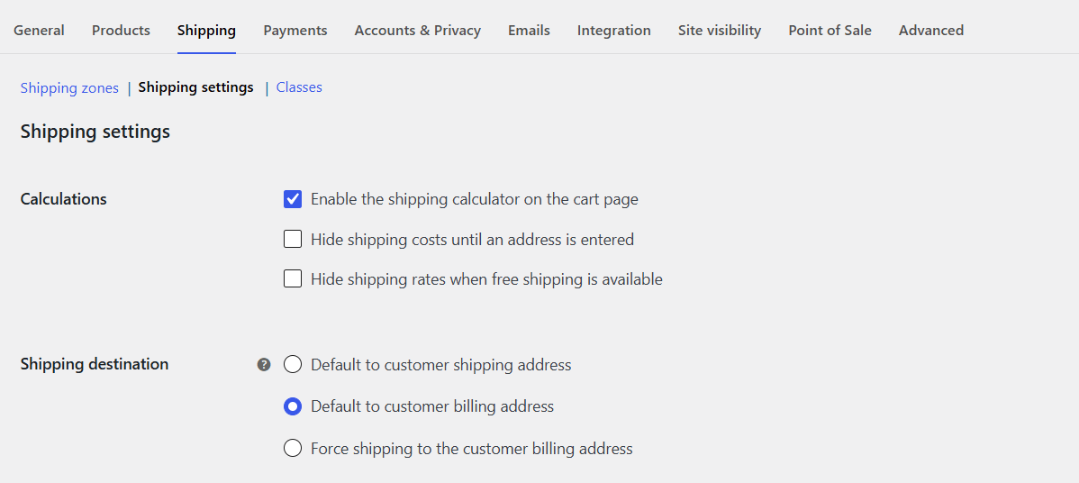 WooCommerce shipping settings - shipping settings