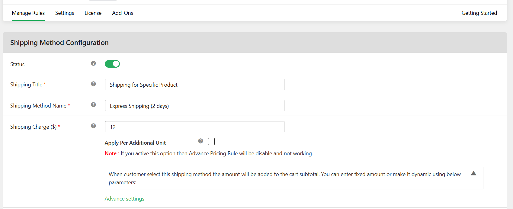 shipping cost per product woocommerce - setup 1