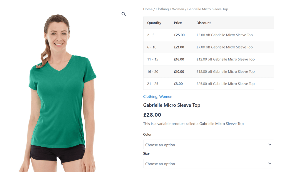 Dotstore WooCommerce tiered pricing table - variable product page
