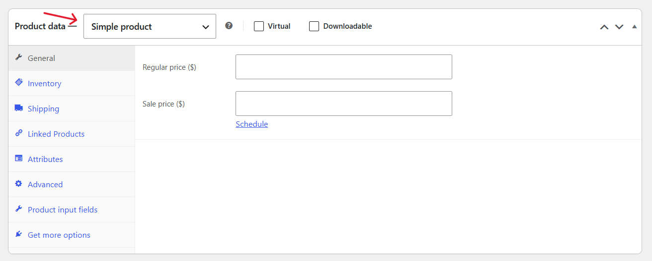 WooCommerce edit product - simple product