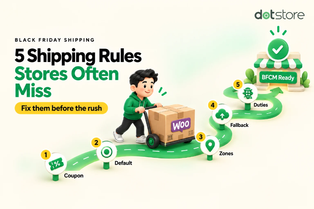 Blog Title Image: 5 Holiday Shipping Rules WooCommerce Stores Miss for Black Friday