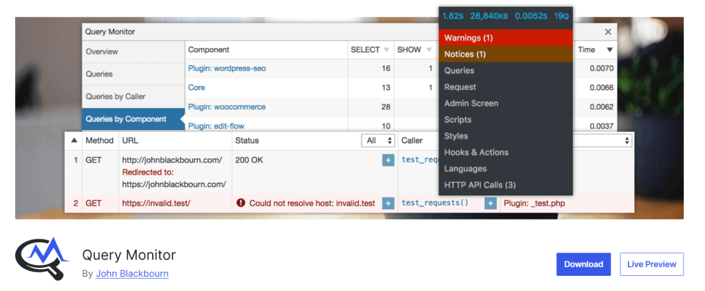 Query Monitor - WooCommerce admin plugin