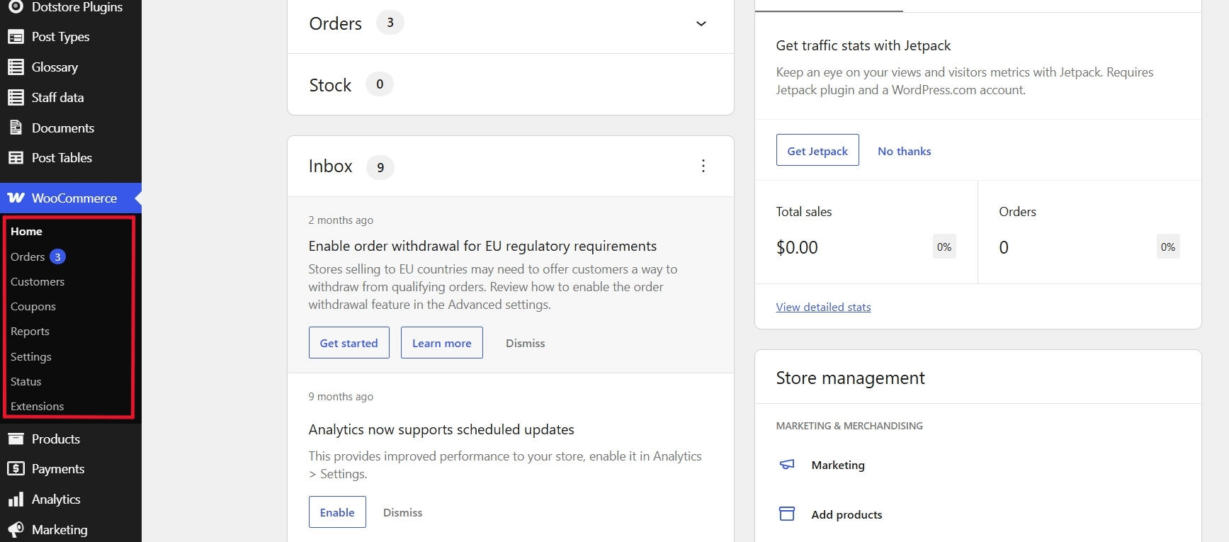 WooCommerce admin dashboard - 2