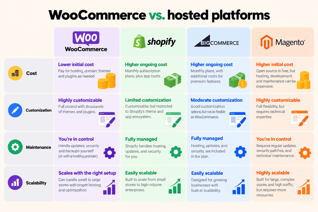 WooCommerce vs Shopify vs BigCommerce vs Magento Comparison