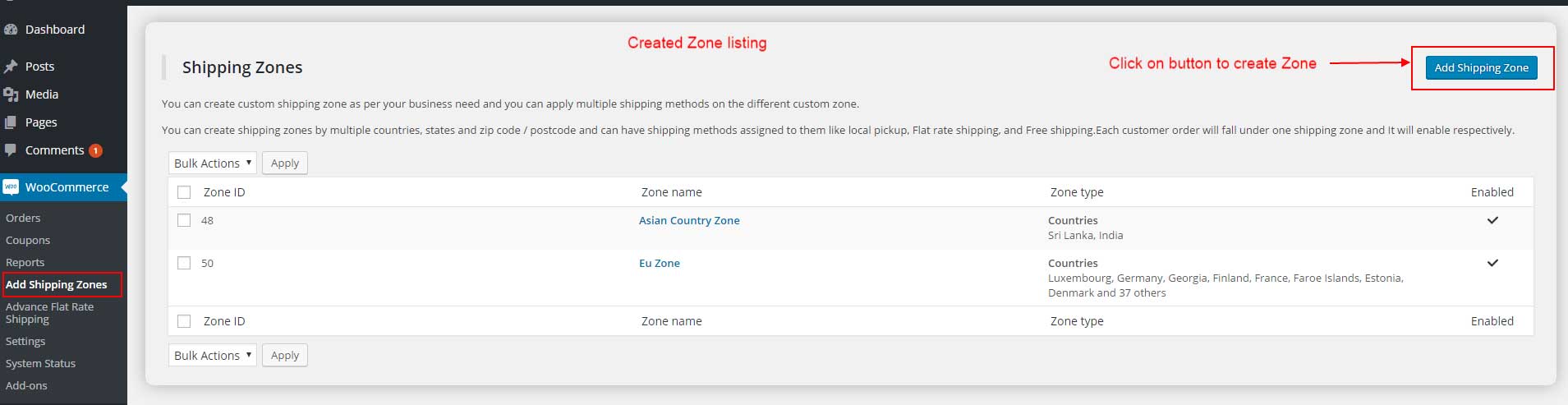 Create New Shipping Zone Step 1